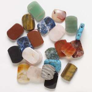 Spacer multi-gemstone 1pkg4oz, double-drilled mixed shapes bead, mix 22x16mm-25x18mm