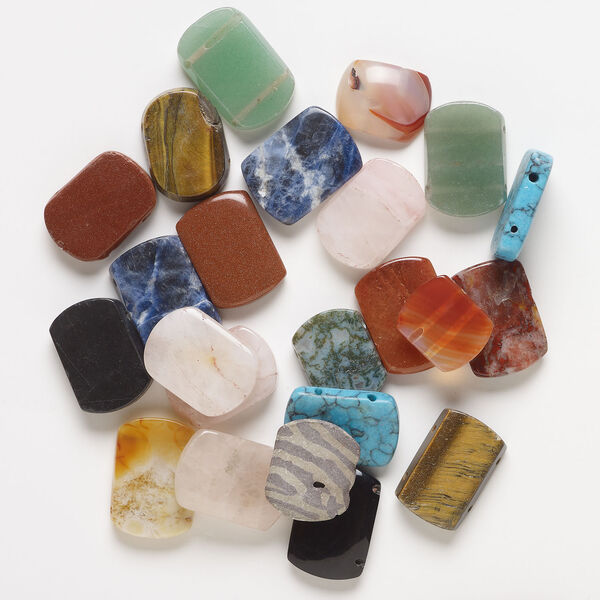 Spacer multi-gemstone 1pkg4oz, double-drilled mixed shapes bead, mix 22x16mm-25x18mm image number 0
