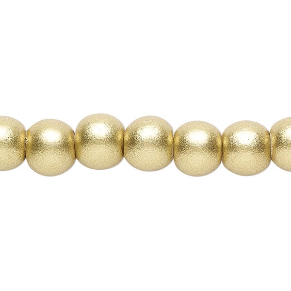 Bead 1pkg1, Taiwanese cheesewood (coated), painted metallic yellow gold, 7-8mm round, 15-1/2 to 16 inches. image number 0