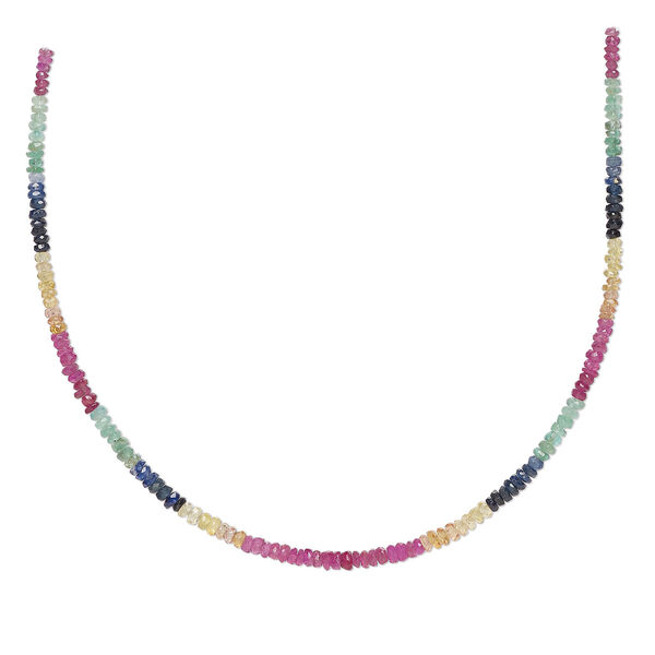 Bead, emerald and multi-sapphire (heated), light to dark, 2x1mm-3.5x2.5mm hand-cut faceted rondelle, B grade, Mohs hardness 9. Sold per 8-inch strand, approximately 140 beads. image number 0