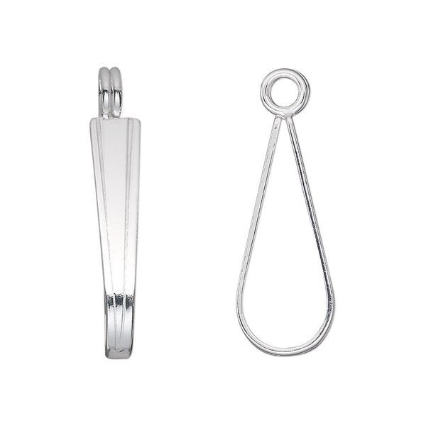 Bail, donut, sterling silver, 25x6mm teardrop with 21.5mm grip length. Sold individually. image number 0