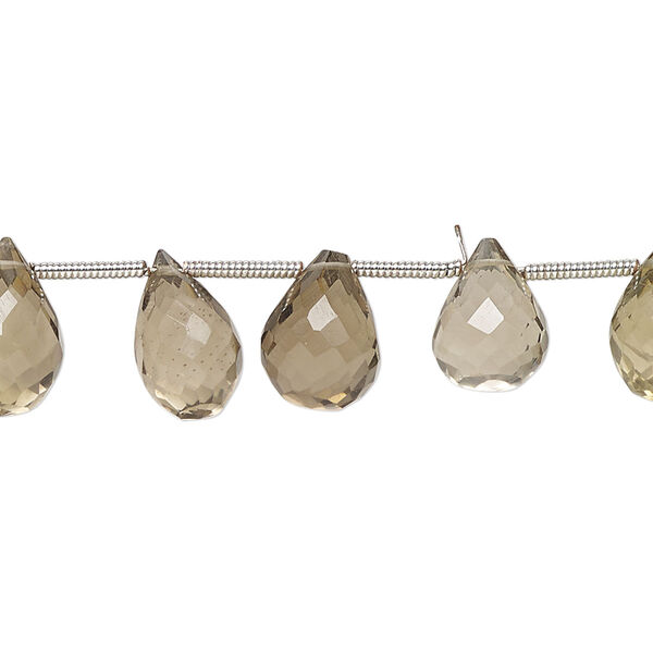 Smoky quartz / lemon smoky quartz 1pkg17, hand-cut top-drilled faceted briolette bead graduated 8x5mm-12x8mm image number 0