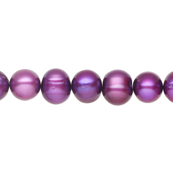Pearl 1pkg1, cultured freshwater, semi-round C grade, 15 inch 7-9mm dyed grape image number 0