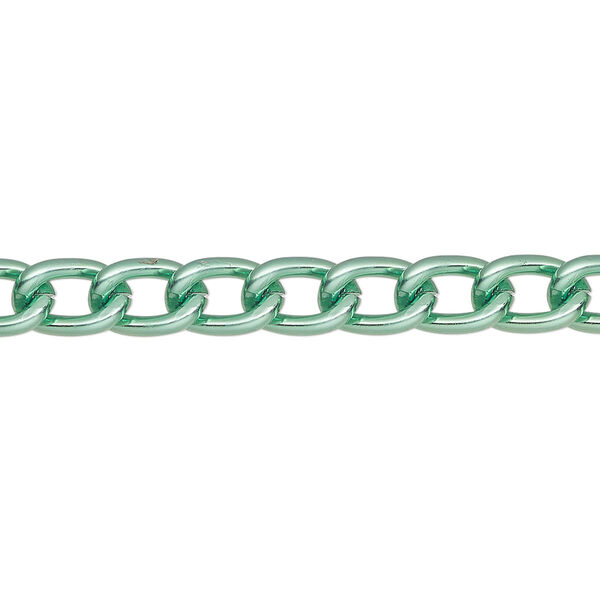 Chain, aluminum, green, 5mm cable. Sold per 5-ft section. image number 0