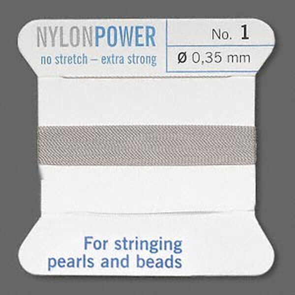 Thread, Griffin, nylon, grey, size #1. Sold per 2-meter card (approximately 78 inches). image number 0