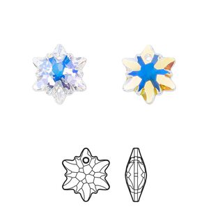 Drop 72pk crystal AB, Swarovski® 14mm pendant edelweiss 6748