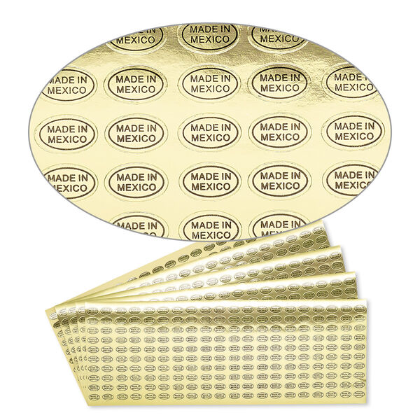 Adhesive label, paper, gold and black, 1/2 x 5/16 inch oval with "MADE IN MEXICO." Sold per pkg of 1,000. image number 0
