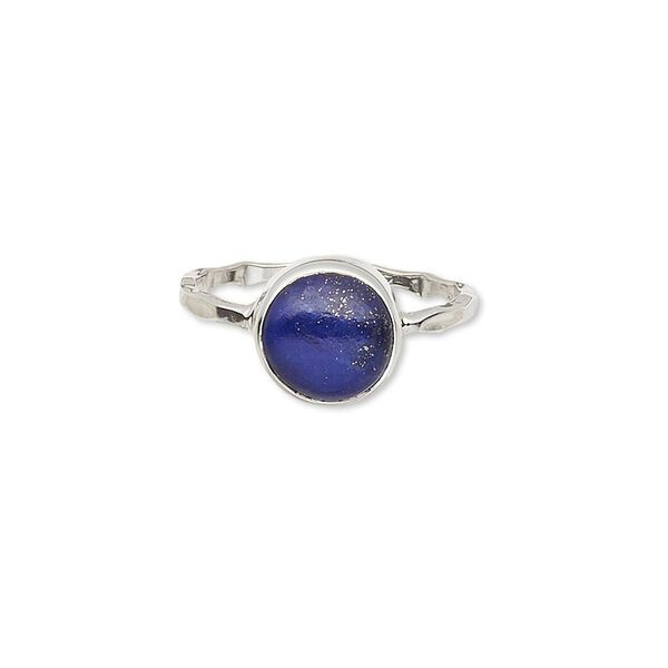 Ring, sterling silver and lapis lazuli (natural), 9mm round, size 7. Sold individually. image number 0