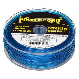 Cord, Powercord®, elastic, turquoise, 1.5mm, 22-pound test. Sold per 25-meter spool.