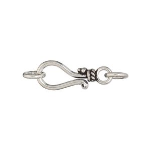 Clasp hook&eye 1pkg3 sterling silver, 18x9mm, antiqued 1-strand