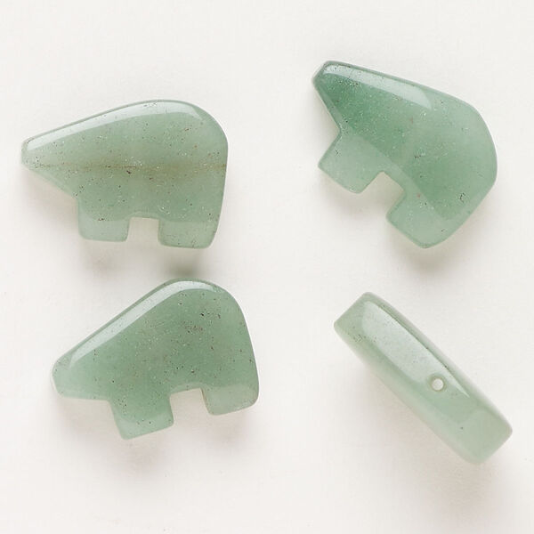 Bead 1pkg4 green aventurine, 18x9mm-18x10mm puffed Zuni-style bear B grade, natural image number 0