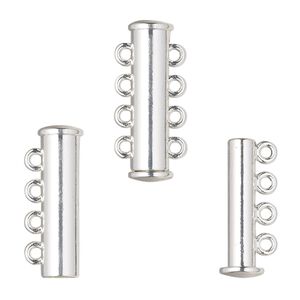 Clasp magnetic slide lock 1pkg2 "pewter" (zinc alloy), 24x6.5mm tube, silver-finished 4-strand