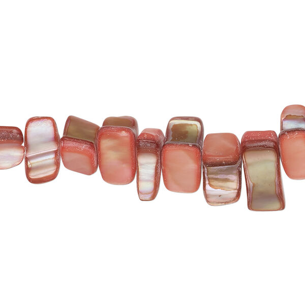 Mother-of-pearl shell 1pkg1, triangle tube bead 15 inch dark salmon 8x4mm-13x6mm image number 0