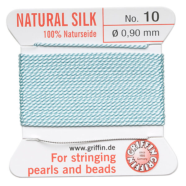 Thread, Griffin, silk, turquoise blue, size #10. Sold per 2-meter card (approximately 78 inches). image number 0