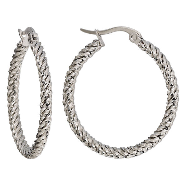 Earring, stainless steel, 30.5mm twisted round hoop with latch-back closure. Sold per pair. image number 0