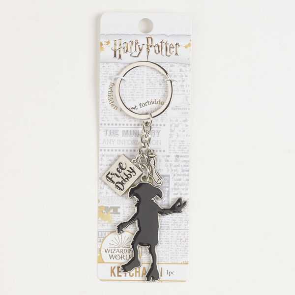 Keychain, silver-finished brass and steel / enamel, black, 4-1/4 inches with 52x39mm Dobby and split ring. image number 0