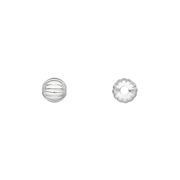 Bead, silver-plated brass, 6mm corrugated round. Sold per pkg of 1,000. image number 0
