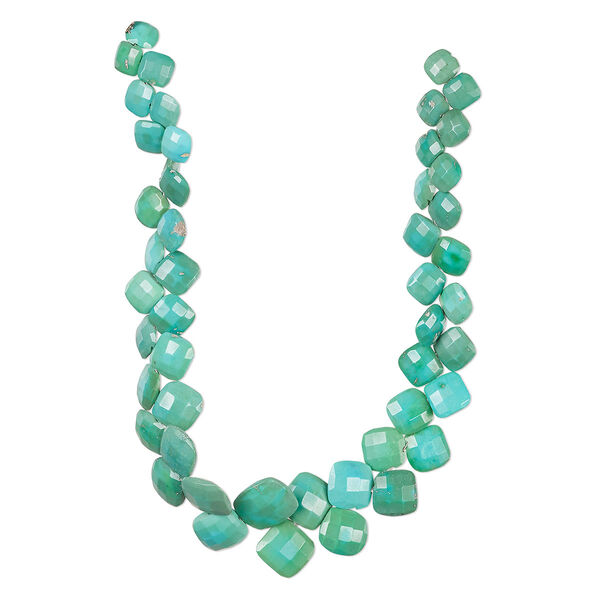 Turquoise 1pkg1, hand-cut top-drilled checkerboard faceted puffed diamond bead B- grade, 8 inch graduated 7-12mm image number 0