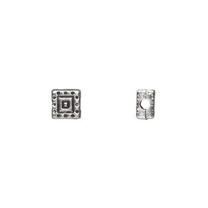 Bead, antique silver-plated "pewter" (zinc-based alloy), 6x6mm double-sided square. Sold per pkg of 50.