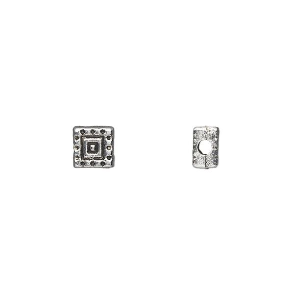 Bead, antique silver-plated "pewter" (zinc-based alloy), 6x6mm double-sided square. Sold per pkg of 50. image number 0