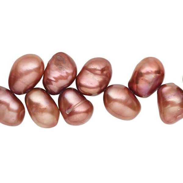 Pearl, cultured freshwater (dyed), fruit punch, 8x7mm-10x9mm herringbone-drilled rice with 0.4-0.6mm hole, C- grade, Mohs hardness 2-1/2 to 4. Sold per 15-inch strand. image number 0