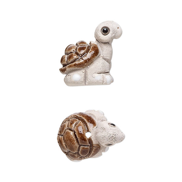 Bead, glazed ceramic, multicolored, 16x14mm hand-painted turtle. Sold per pkg of 2. image number 0