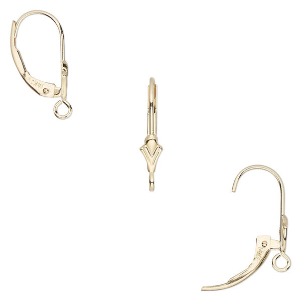 Ear wire, 14Kt gold, 16mm leverback with 6x3mm shield and open loop. Sold per pair. image number 0