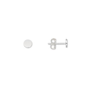 Earstud 1pkg20 sterling silver, 4mm flat pad / 4mm round setting / earnuts, 10 pair