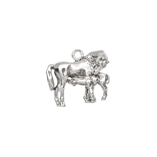 Charm, sterling silver, 17x14mm 3D mare and foal. Sold individually. image number 0