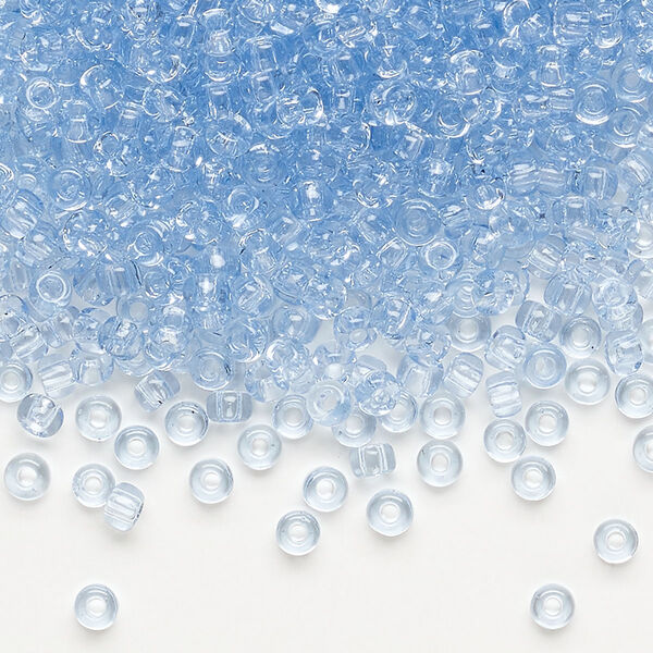 Seed bead, Dyna-Mites™, glass, transparent light blue, #8 round. Sold per 40-gram pkg. image number 0