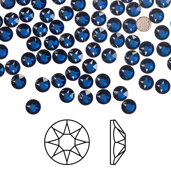 Flat back 144pk dark sapphire foil back, Crystal Passions® hotfix rhinestone Regenerated 3.8-4mm round SS16 2078 image number 0