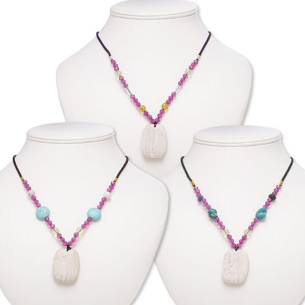 Multi-gemstone / acrylic / glass 1pkg3, barrel pendant necklace B- grade, mix continuous loop 20-24 inch 39x28mm-40x29mm image number 0