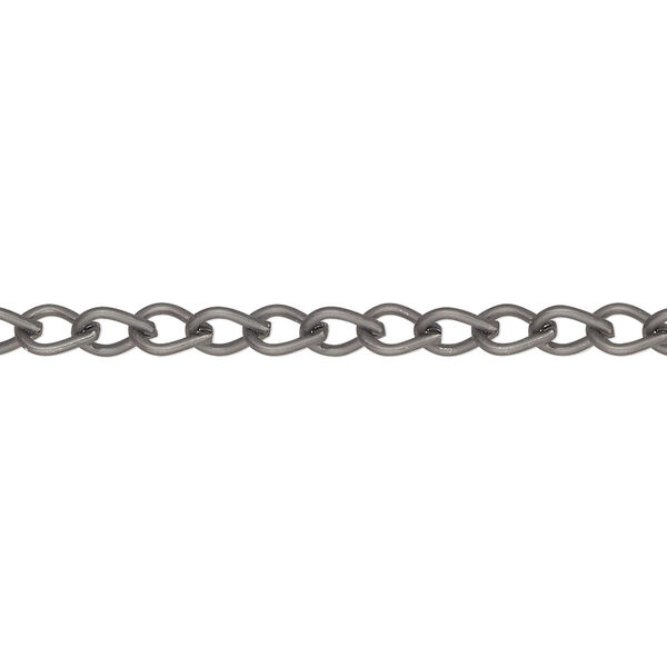 Chain, matte gunmetal-finished steel, 4.5mm teardrop. Sold per 5-ft section. image number 0