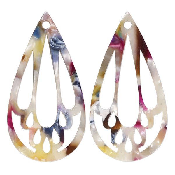 Focal, resin, multicolored, 49x25mm teardrop with cutouts. Sold per pkg of 4. image number 0
