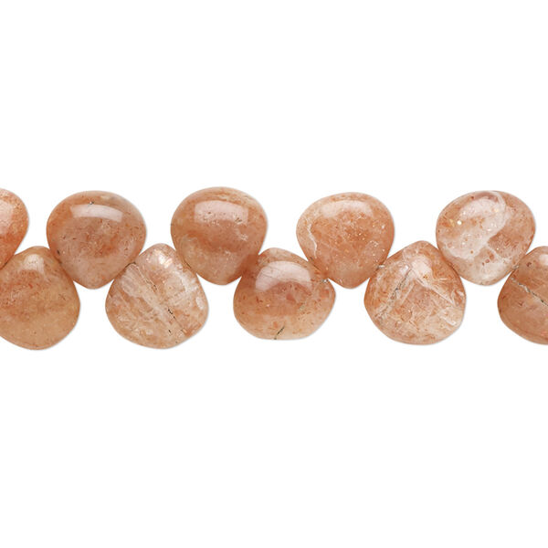 Bead, sunstone (natural), 7-9mm hand-cut top-drilled puffed teardrop with 0.4-1.4mm hole, C grade, Mohs hardness 6 to 6-1/2. Sold per 9-inch strand. image number 0