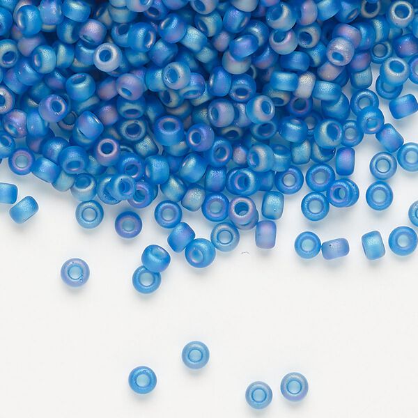 Seed bead, Miyuki, glass, pkg/250g, #8 rocaille, translucent matte rainbow Capri blue (RR-149FR). image number 0
