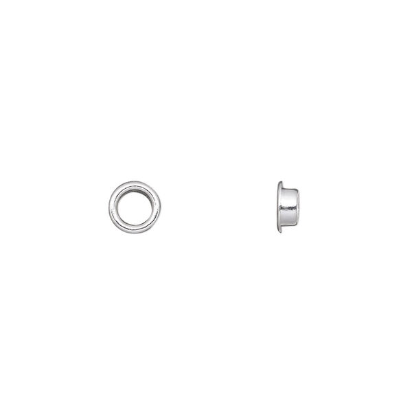Grommet, glue-in, silver-plated brass, 5.5mm round, 4mm inside diameter. Sold per pkg of 100. image number 0