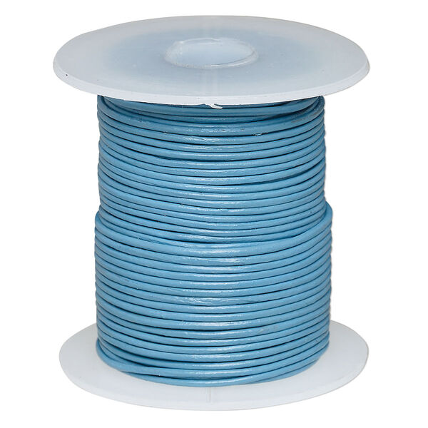 Cord, leather (dyed), turquoise blue, 1-1.2mm round. Sold per 25-yard spool. image number 0