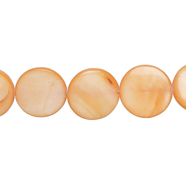 Mother-of-pearl shell 1pkg1, puffed flat round bead 15 inch light red-orange 12-13mm image number 0