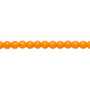 Bead, Preciosa, Czech glass druk, opaque bright orange, 4mm round. Sold per 15-1/2" to 16" strand.