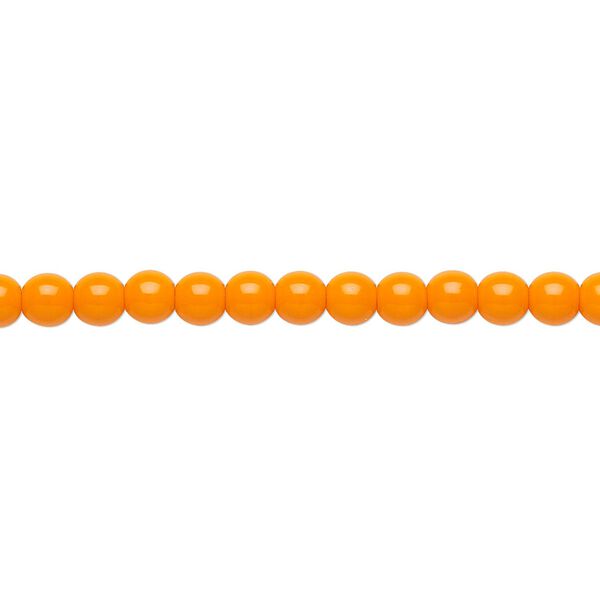 Bead, Preciosa, Czech glass druk, opaque bright orange, 4mm round. Sold per 15-1/2" to 16" strand. image number 0