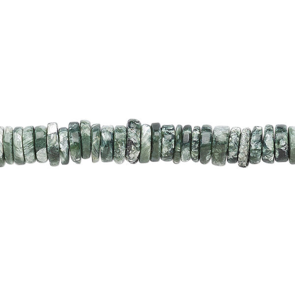 Bead, seraphinite (natural), 4x1mm-5x2mm hand-cut rondelle, B grade, Mohs hardness 2 to 2-1/2. Sold per 8-inch strand, approximately 100-150 beads. image number 0