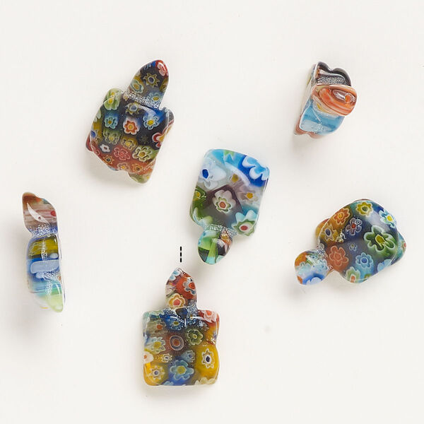 Bead, millefiori glass, translucent multicolored, 20x12mm-23x14mm half-drilled turtle. Sold per pkg of 6. image number 0