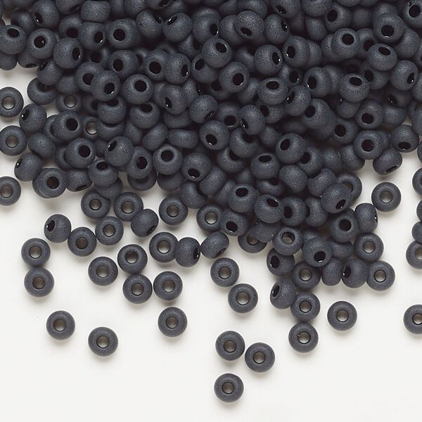 Seed bead, Preciosa Ornela Czech glass, pkg/50g, #8 rocaille, opaque matte black, (23980). image number 0