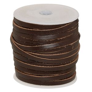 Cord, leather, brown, 4mm flat. Sold per 25-yard spool.