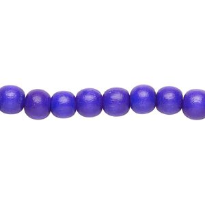Bead, Taiwanese cheesewood (dyed / waxed), cobalt, 5-6mm round. Sold per pkg of (2) 15-1/2" to 16" strands.