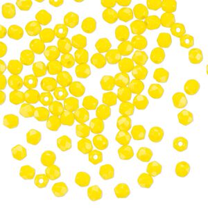 Czech fire-polished glass 1pkg120, faceted round bead opaque yellow 3mm
