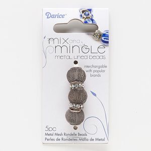 Bead, glass rhinestone with antique bronze-finished steel and "pewter" (zinc-based alloy), clear, 12x4mm rondelle and 14x11mm-14x13mm mesh rondelle, 5mm hole. Sold per pkg of 5.