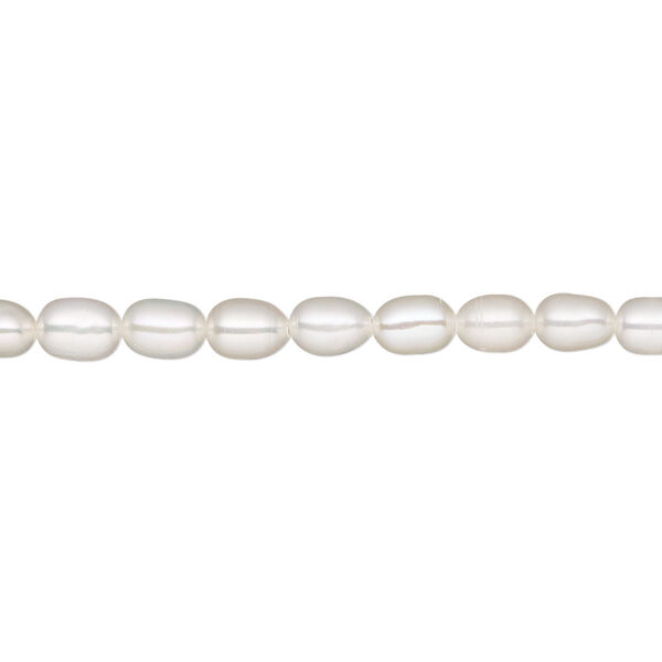 Pearl, White Lotus™, cultured freshwater (bleached), white, 3.5-4mm rice, B grade, Mohs hardness 2-1/2 to 4. Sold per 15-1/2" to 16" strand. image number 0