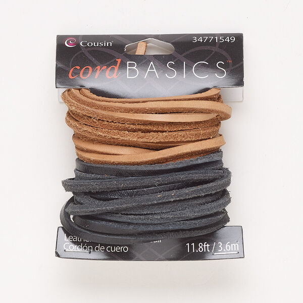 Cord, leather (dyed), black and brown, 3mm square. Sold per pkg of (2) 70-inch sections. image number 0